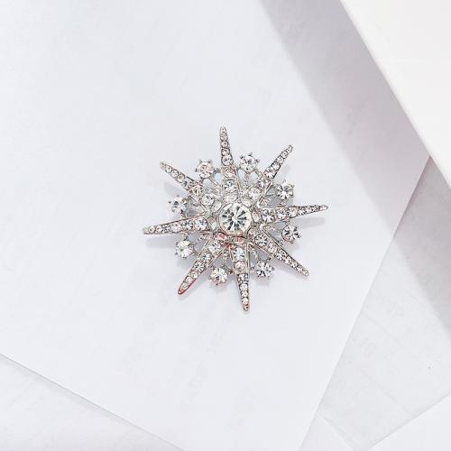 Tibetan Style Brooches, plated, for woman & with rhinestone, silver color, 42mm, Sold By PC