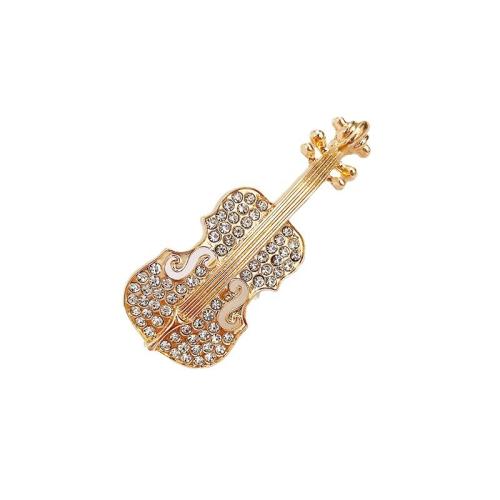 Tibetan Style Brooches, Violin, plated, for woman & with rhinestone, golden, 18x46mm, Sold By PC