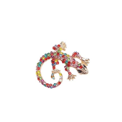 Tibetan Style Brooches, Gecko, plated, for woman & with rhinestone, golden, 38x36mm, Sold By PC