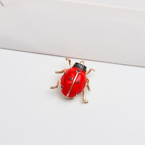 Tibetan Style Brooches, Ladybug, plated, for woman & enamel, golden, 28x28mm, Sold By PC