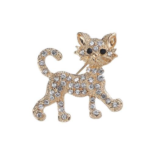 Tibetan Style Brooches, Cat, plated, for woman & with rhinestone, more colors for choice, 34x32mm, Sold By PC