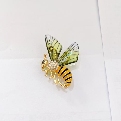 Zinc Alloy Brooches with Acrylic Bee plated & enamel & with rhinestone Sold By PC