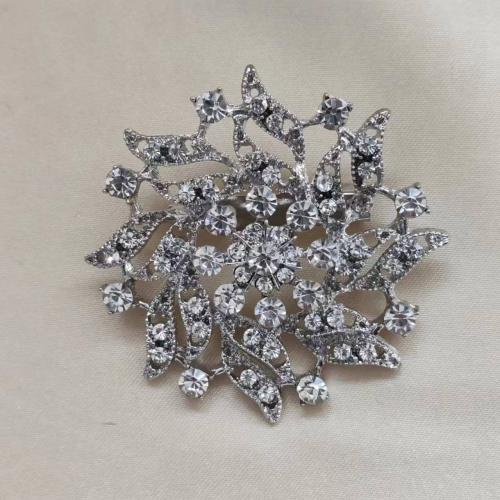 Tibetan Style Brooches, plated, for woman & with rhinestone, silver color, 53x53mm, Sold By PC
