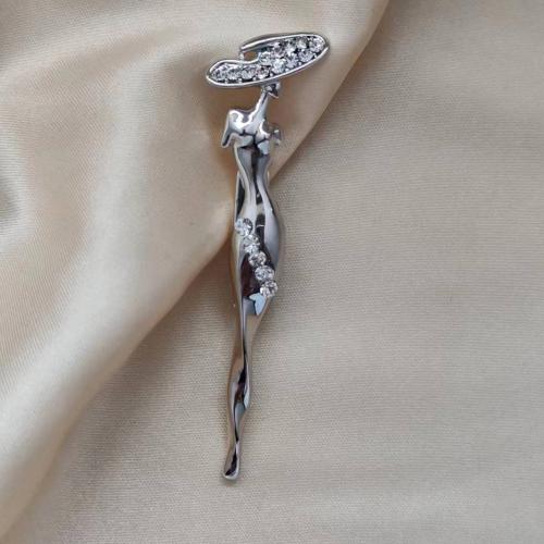 Tibetan Style Brooches, plated, for woman & with rhinestone, silver color, 77x21mm, Sold By PC