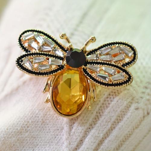 Zinc Alloy Brooches Bee plated for woman & enamel & with rhinestone Sold By PC