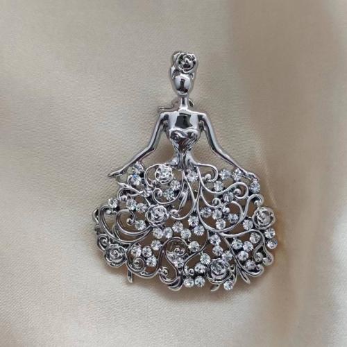 Tibetan Style Brooches, plated, for woman & with rhinestone, silver color, Sold By PC