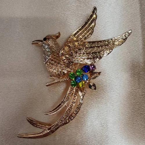 Tibetan Style Brooches, Phoenix, plated, for woman & with rhinestone, golden, Sold By PC