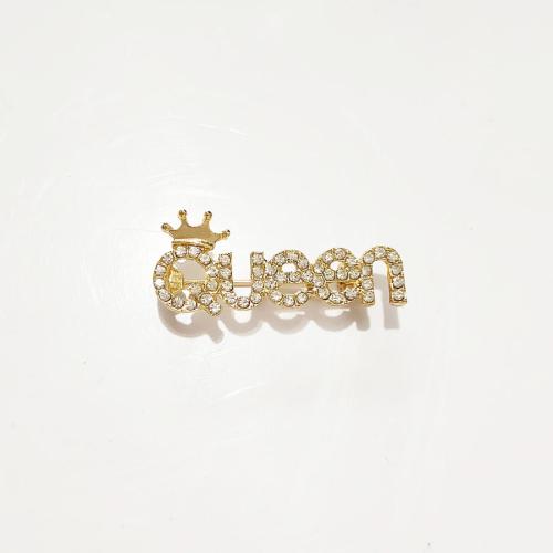 Tibetan Style Brooches, plated, for woman & with rhinestone, golden, 36x15mm, Sold By PC