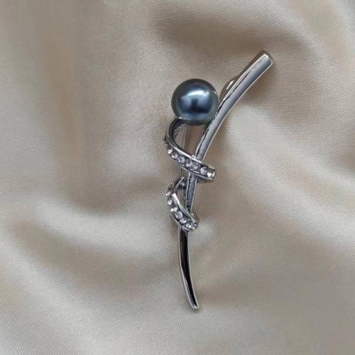 Tibetan Style Brooches, with Plastic Pearl, plated, for woman & with rhinestone, silver color, Sold By PC