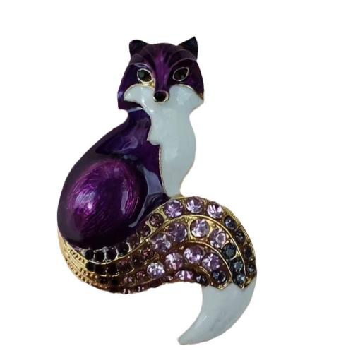 Tibetan Style Brooches, Fox, plated, for woman & enamel & with rhinestone, purple, Sold By PC