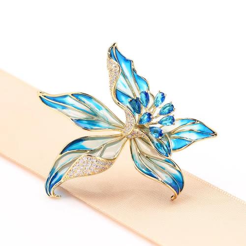 Enamel Brooch Zinc Alloy petals plated for woman & with rhinestone Sold By PC