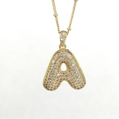 Cubic Zircon Micro Pave Brass Necklace, with Tibetan Style, plated, letters are from A to Z & different styles for choice & micro pave cubic zirconia & for woman, golden, Length:Approx 45 cm, Sold By PC