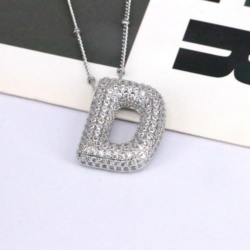 Cubic Zircon Micro Pave Brass Necklace with Zinc Alloy plated & micro pave cubic zirconia & for woman silver color Length Approx 45 cm Sold By PC