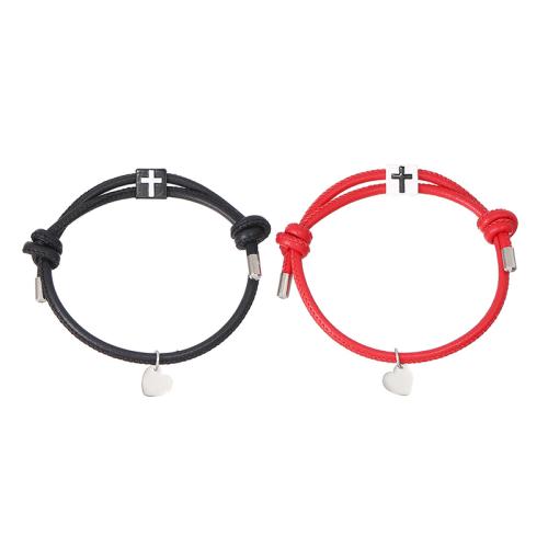 Couple Bracelet and Bangle, 304 Stainless Steel, with leather cord & Tibetan Style, stoving varnish, 2 pieces & Unisex, more colors for choice, Sold By Set