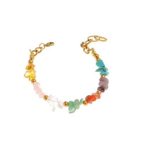 Bijoux bracelet en acier inoxydable, Acier inoxydable 304, avec pierre gemme, pour femme, multicolore, Vendu par PC