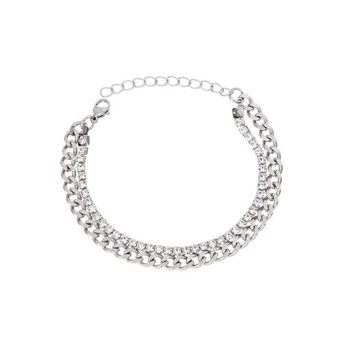 Stainless Steel Jewelry Bracelet, 304 Stainless Steel, for woman & with rhinestone, more colors for choice, Sold By PC