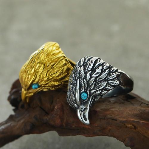 Stainless Steel Finger Ring, 304 Stainless Steel, with turquoise, eagle, Vacuum Ion Plating, for man, more colors for choice, Sold By PC