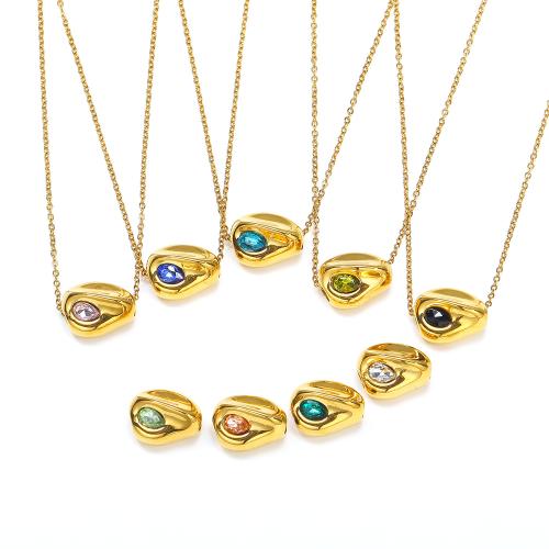 Stainless Steel Jewelry Necklace 304 Stainless Steel irregular Vacuum Ion Plating for woman & with rhinestone Sold By PC