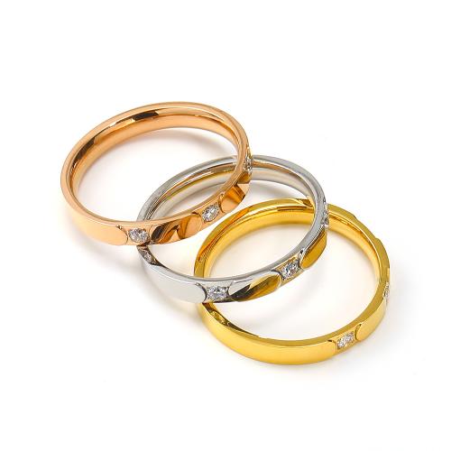 Rhinestone нержавеющей стали палец кольцо, Нержавеющая сталь 304, Круглая, Женский & со стразами, Много цветов для выбора, продается PC