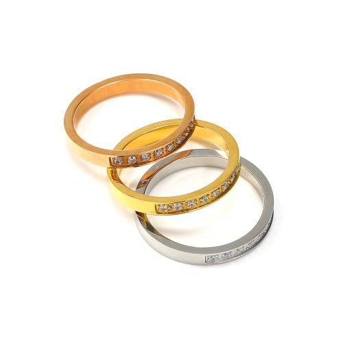 Rhinestone нержавеющей стали палец кольцо, Нержавеющая сталь 304, Круглая, Женский & со стразами, Много цветов для выбора, продается PC