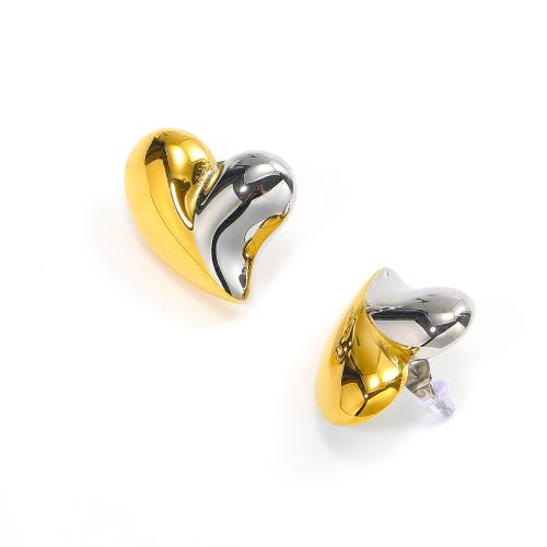 Stainless Steel Stud Earrings, 304 Stainless Steel, Heart, Vacuum Ion Plating, for woman, Sold By Pair