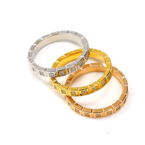 Rhinestone Stainless Steel Finger Ring, 304 Stainless Steel, Round, Vacuum Ion Plating, different size for choice & for woman & with rhinestone, more colors for choice, Sold By PC