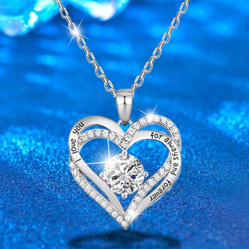 925 Sterling Silver Necklace with Moissanite with 2inch extender chain Heart cross chain & with letter pattern & for woman & hollow Length Approx 15.7 Inch Sold By PC