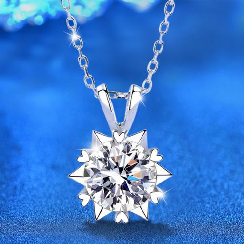 925 Sterling Silver Necklace with Moissanite with 2inch extender chain Hexagram platinum plated cross chain & for woman Length Approx 15.7 Inch Sold By PC