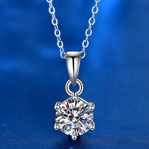 925er Sterling Silber Halskette, mit Moissanite, mit Verlängerungskettchen von 2inch, Geometrisches Muster, platiniert, für Frau, Länge:ca. 15.7 ZollInch, verkauft von PC
