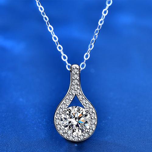925 Sterling Silver Necklace with Moissanite with 2inch extender chain Teardrop platinum plated cross chain & for woman Length Approx 15.7 Inch Sold By PC