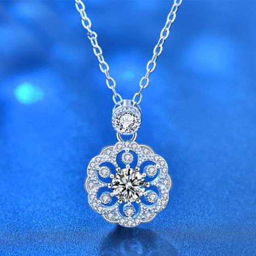 925 Sterling Silver Necklace with Moissanite with 2inch extender chain Oriental Cherry platinum plated cross chain & for woman & hollow Length Approx 15.7 Inch Sold By PC