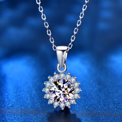 925 Sterling Silver Necklace with Moissanite with 2inch extender chain Flower cross chain & for woman Length Approx 15.7 Inch Sold By PC