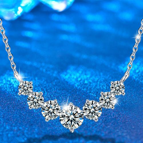 925 Sterling Silver Necklace, with Moissanite, with 2inch extender chain, Geometrical Pattern, platinum plated, fashion jewelry & for woman, Length:Approx 15.7 Inch, Sold By PC