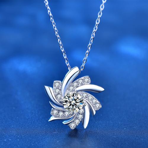 925 Sterling Silver Necklace with Moissanite with 2inch extender chain Pinwheel platinum plated cross chain & for woman Length Approx 15.7 Inch Sold By PC