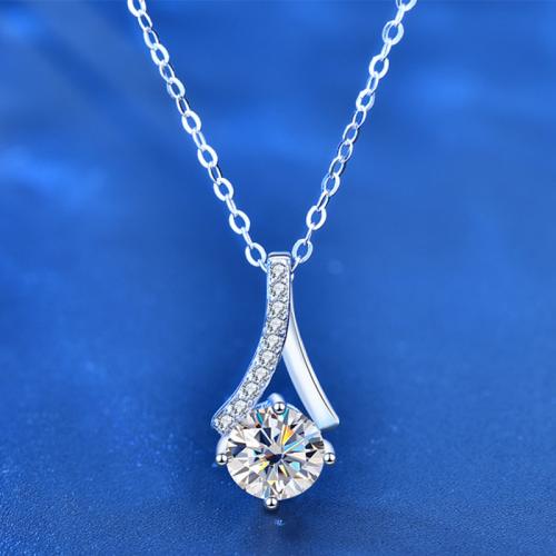 925 Sterling Silver Necklace, with Moissanite, with 2inch extender chain, Geometrical Pattern, platinum plated, cross chain & for woman, Length:Approx 15.7 Inch, Sold By PC