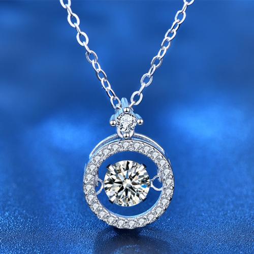 925 Sterling Silver Necklace, with Moissanite, with 2inch extender chain, Geometrical Pattern, platinum plated, cross chain & different size for choice & for woman & hollow, Length:Approx 15.7 Inch, Sold By PC