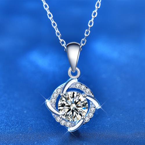 925 Sterling Silver Necklace, with Moissanite, with 2inch extender chain, Pinwheel, platinum plated, cross chain & for woman, Length:Approx 15.7 Inch, Sold By PC
