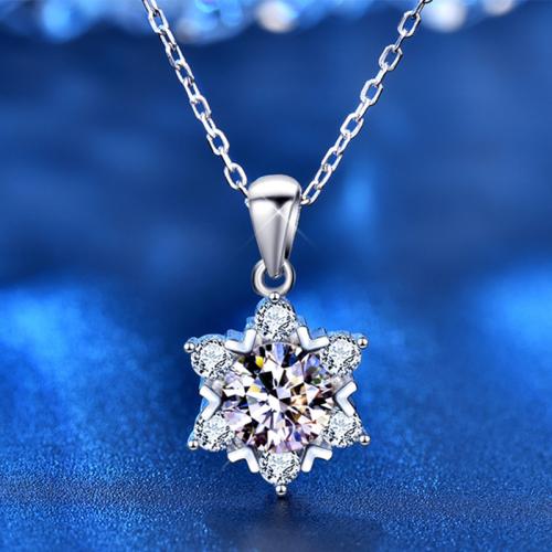 925 Sterling Silver Necklace, with Moissanite, with 2inch extender chain, Snowflake, platinum plated, cross chain & for woman, Length:Approx 15.7 Inch, Sold By PC