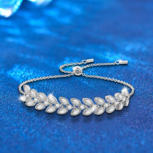 925 Sterling Silver Bracelet with Moissanite Wheat adjustable & for woman Length Approx 10.2 Inch Sold By PC