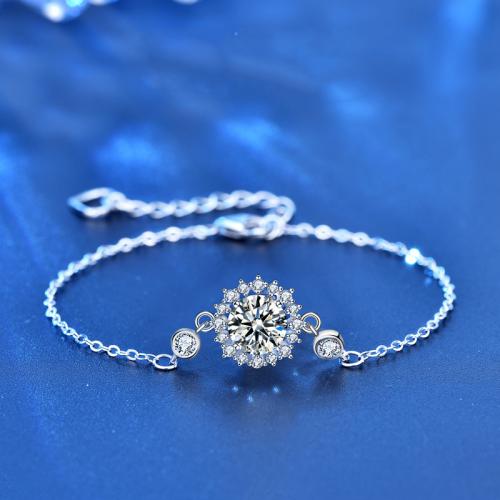 925 Sterling Silver Bracelet with Moissanite with 1.2inch extender chain Flower platinum plated fashion jewelry & for woman Length Approx 5.9 Inch Sold By PC