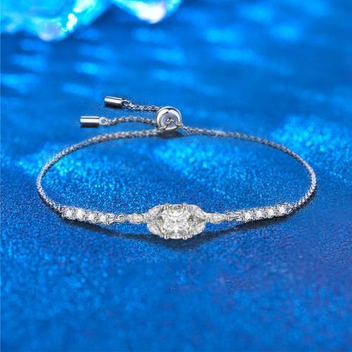925 Sterling Silver Bracelet, with Moissanite, Geometrical Pattern, platinum plated, fashion jewelry & for woman, Length:Approx 9.4 Inch, Sold By PC