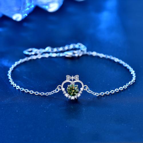 Argent sterling 925 bracelet, avec Moissanite, avec 1.2inch chaînes de rallonge, coeur, bijoux de mode & pour femme & creux, plus de couleurs à choisir, Longueur:Environ 5.9 pouce, Vendu par PC