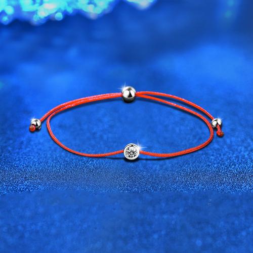 925 Sterling Silver Bracelet with Moissanite & Polyester Cord Round fashion jewelry & Unisex & adjustable Length Approx 19.7 Inch Sold By PC