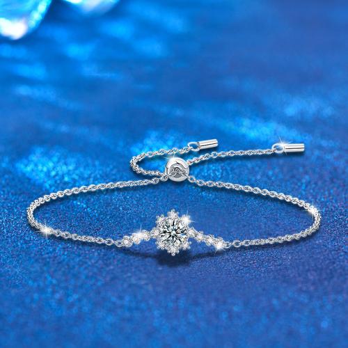 925 Sterling Silver Bracelet, with Moissanite, Snowflake, fashion jewelry & for woman, Length:Approx 10.2 Inch, Sold By PC