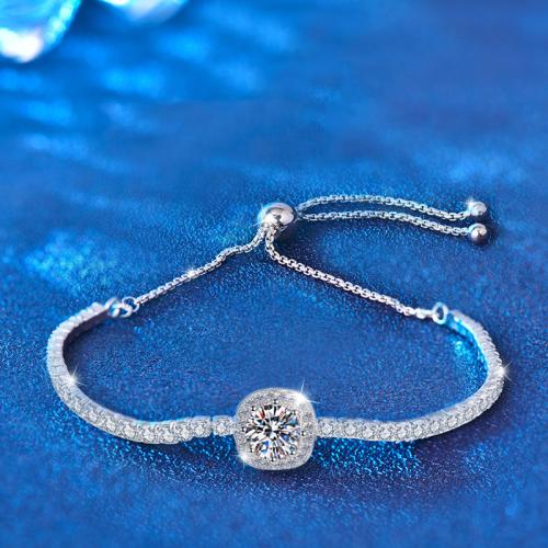 925 Sterling Silver Bracelet with Moissanite Square platinum plated fashion jewelry & for woman Length Approx 10.2 Inch Sold By PC