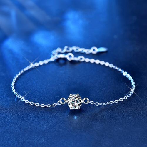 925 Sterling Silver Bracelet, with Moissanite, with 1.2inch extender chain, Hexagon, platinum plated, fashion jewelry & for woman, Length:Approx 5.9 Inch, Sold By PC