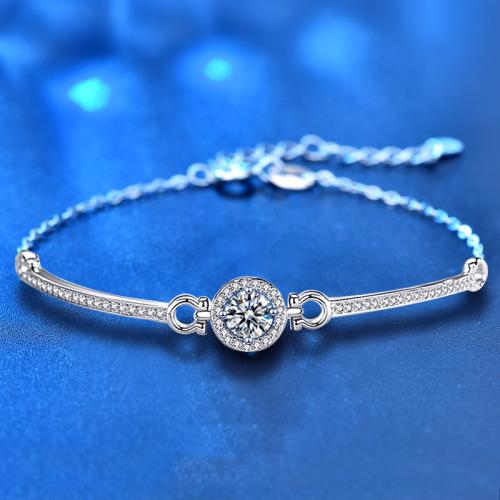 925 Sterling Silver Bracelet with Moissanite with 1.2inch extender chain Round platinum plated fashion jewelry & for woman Length Approx 5.9 Inch Sold By PC
