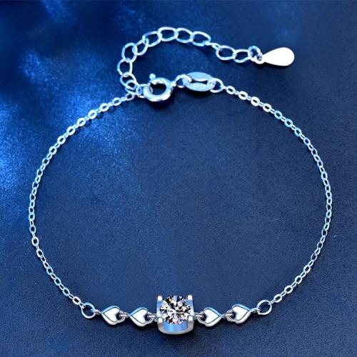 925 Sterling Silver Bracelet with Moissanite with 1.2inch extender chain platinum plated fashion jewelry & for woman Length Approx 5.9 Inch Sold By PC