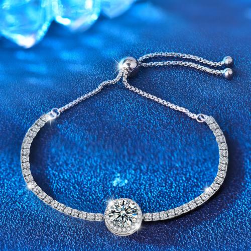 925 Sterling Silver Bracelet with Moissanite Round platinum plated fashion jewelry & for woman Length Approx 10.2 Inch Sold By PC