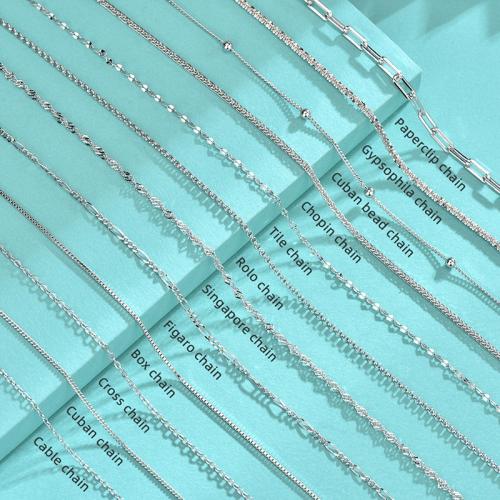 925er Sterling Silber Halskette Gliederkette, platiniert, unisex & verschiedene Größen vorhanden & verschiedene Stile für Wahl, verkauft von PC